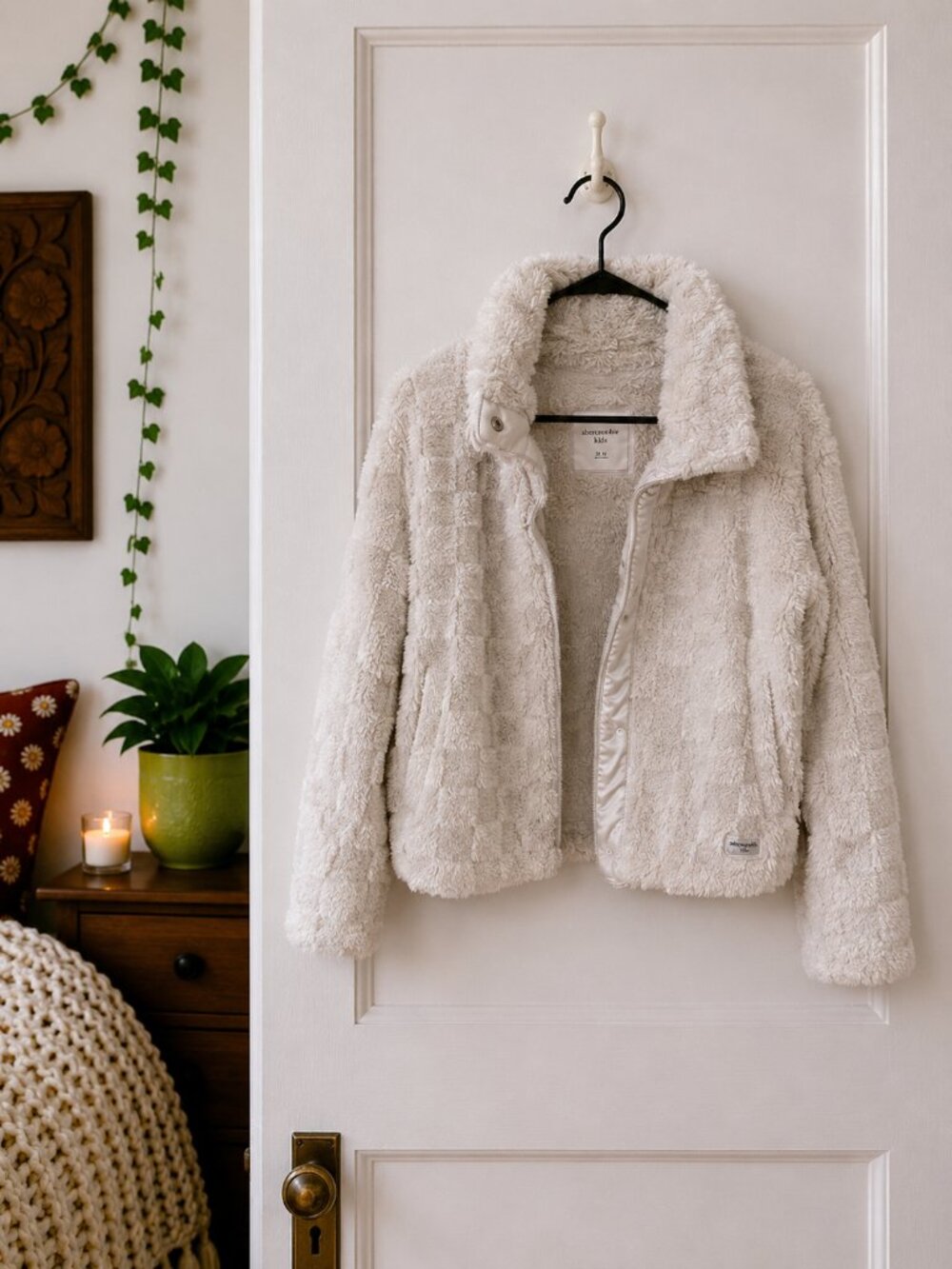 Abercrombie Kids Sherpa Fleece Zip Jacket Girls 13/14 Ivory Cozy‎